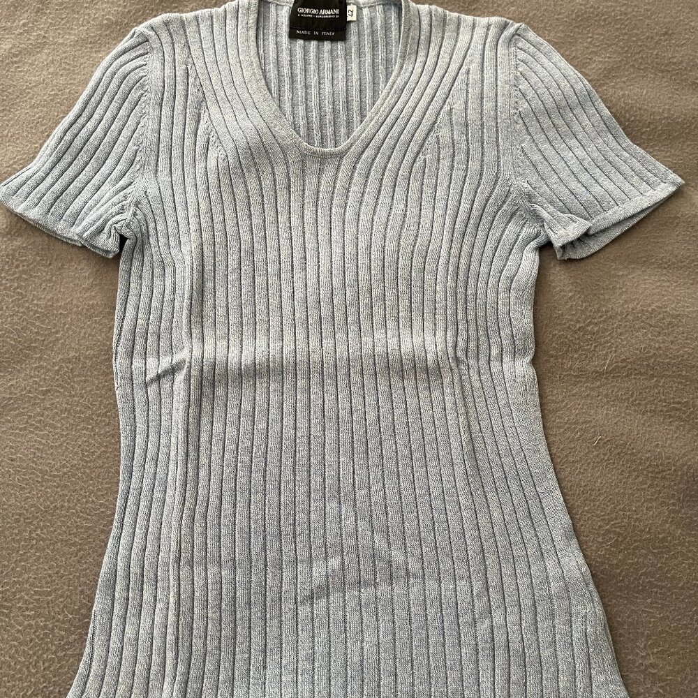 BEAUTIFUL Vintage GIORGIO ARMANI Black Label Knit Tee Cotton Cashmere Blue 42